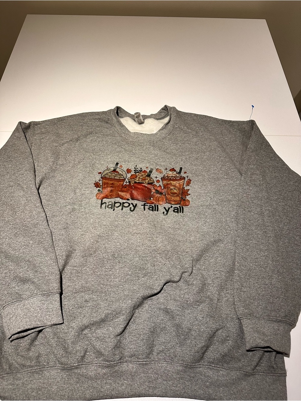 Gildan Gray Crewneck Sweatshirt with Autumn 'Happy Fall Y'all' Graphic